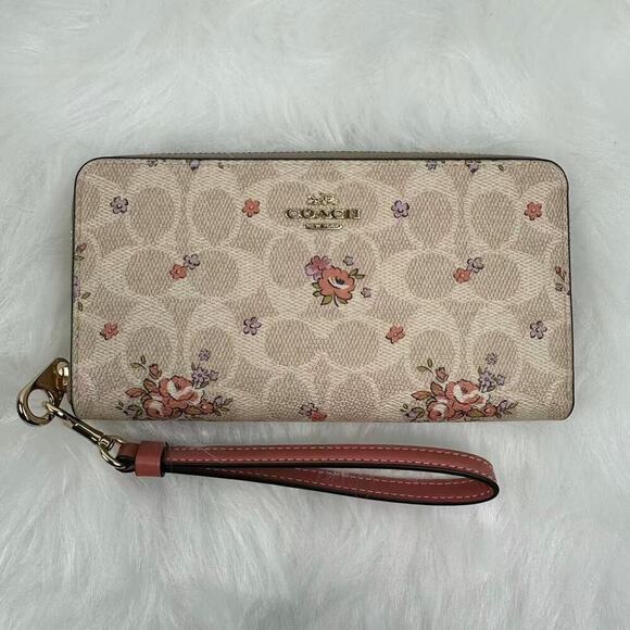 Coach Long Zip Around Wallet In Signature Canvas With Floral Print In Sand CAO88 - Picture 1 of 6